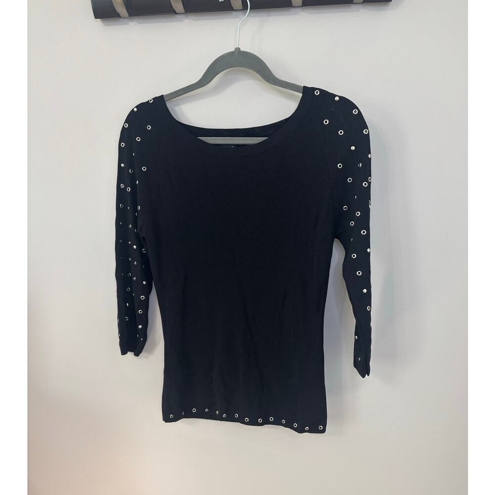 Ziani Couture black ribbed top, with grommet details on sleeve  and bottom, MED
